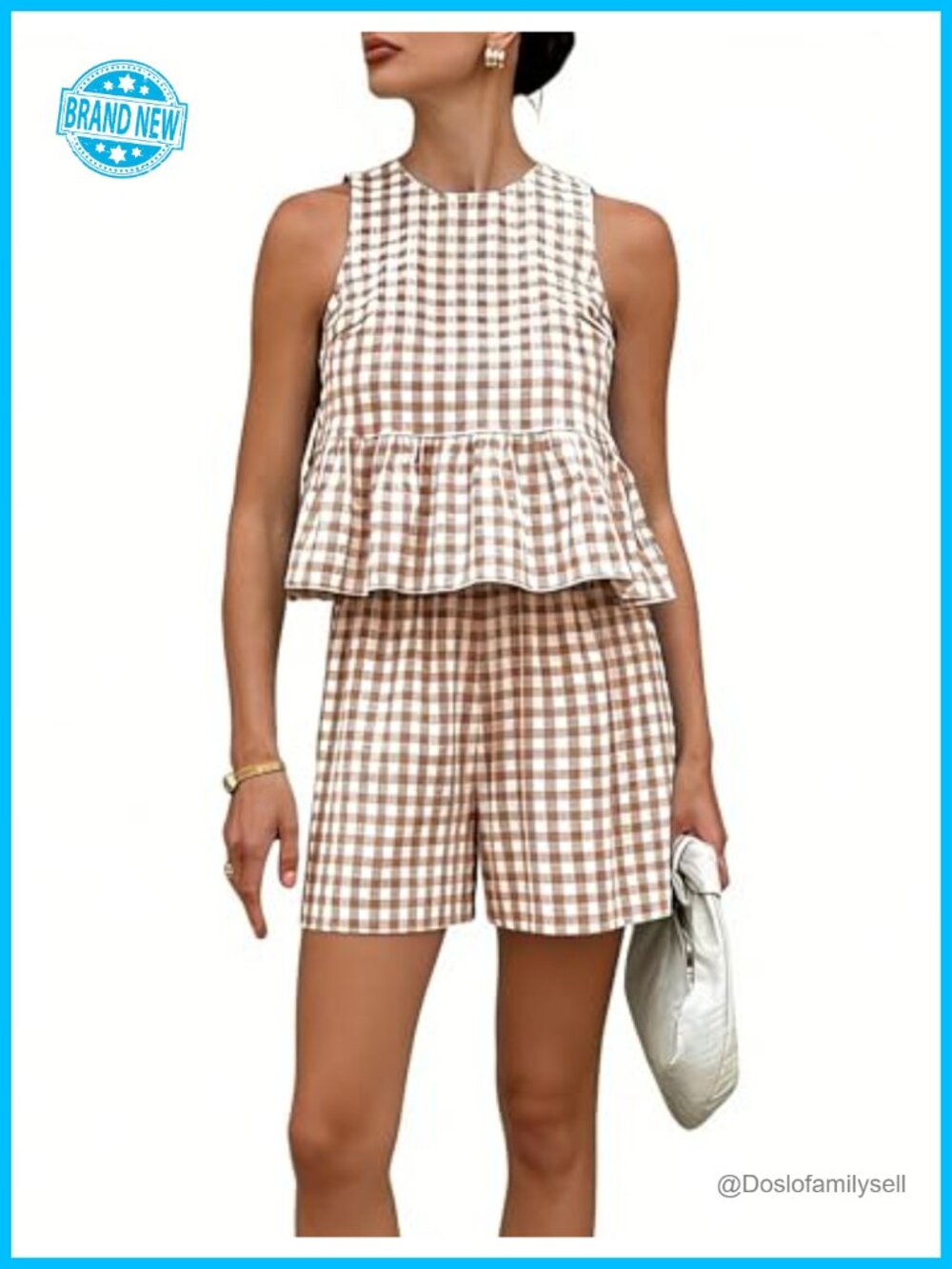 Women's 2 Piece Cotton Gingham Plaid Tank Top & Shorts Lounge Set